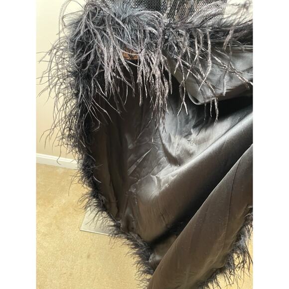 Retrofete Vixen Sequin Feather Hem High Slit Halterneck Maxi Dress Size Large - Picture 9 of 12